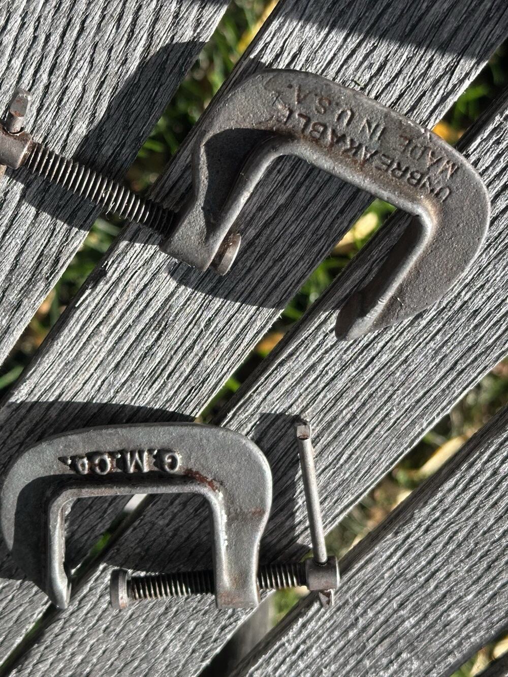 Vintage G.M.Co Unbreakable C Clamps Pair Lot of 2 Made in USA